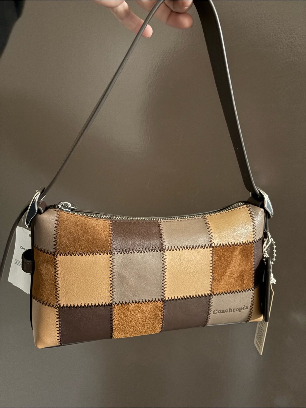 Coachtopia Patchwork Leather Shoulder Bag in Brown Tones